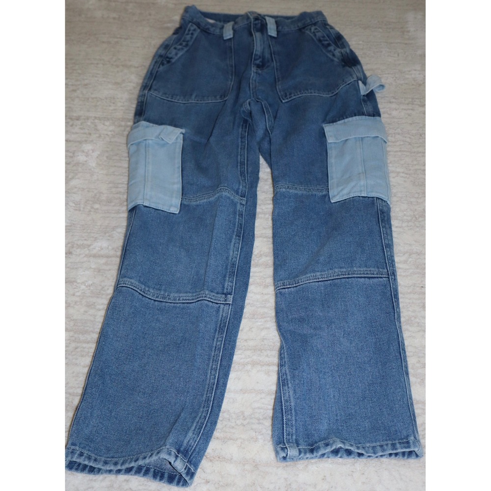 PacSun Womens Medium Wash High Rise Cargo Carpenter Jeans Straight Leg 25